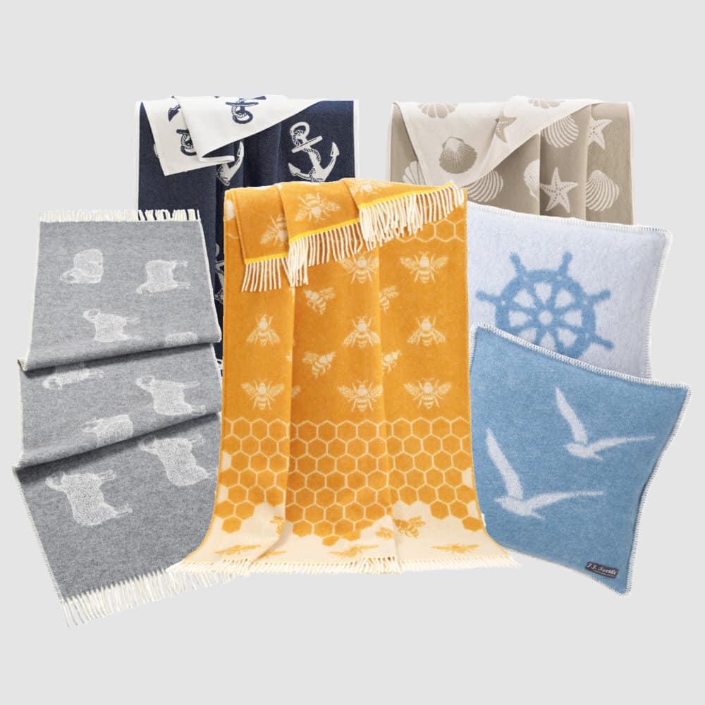 Folded British-wool throws and blankets